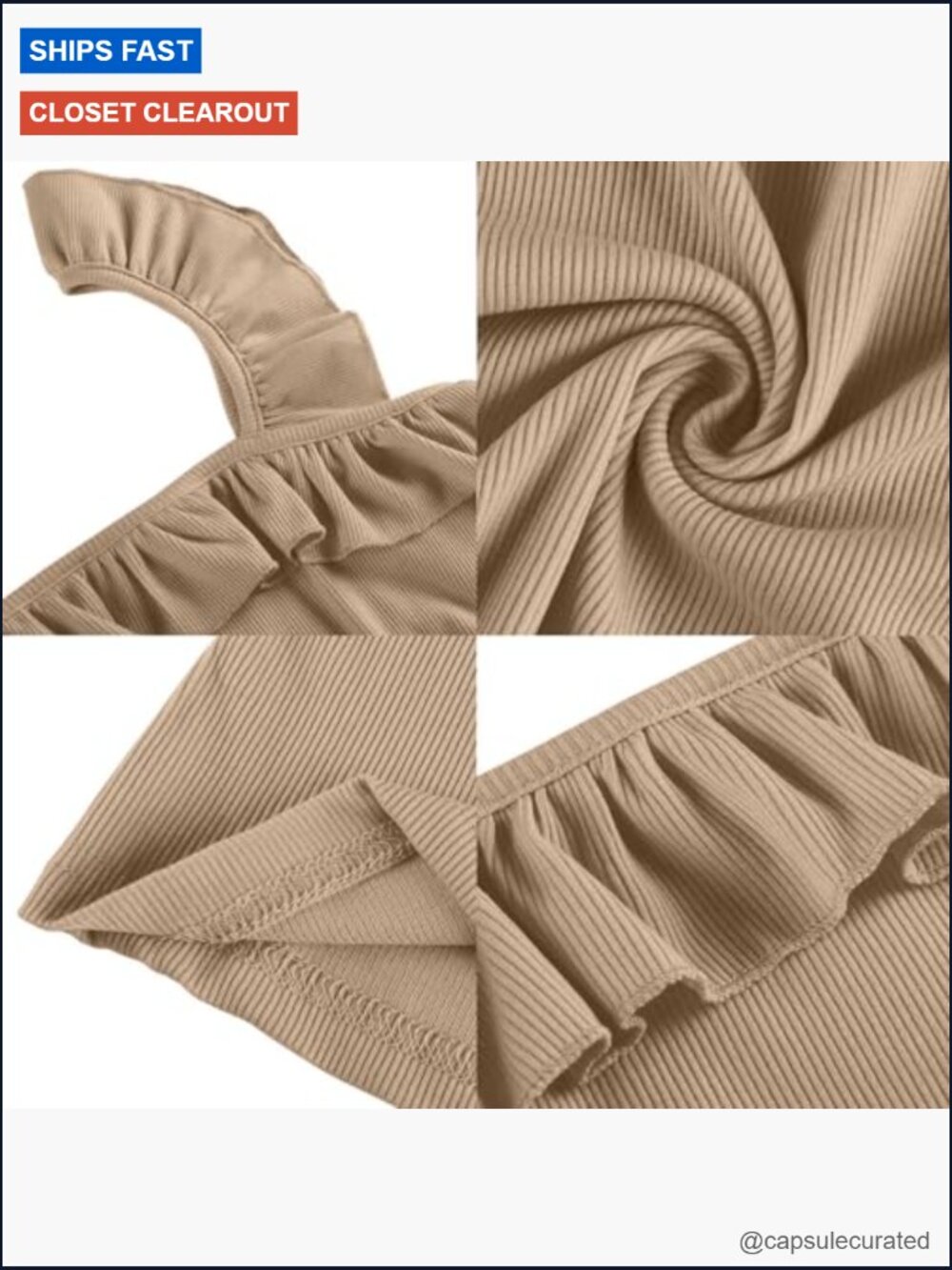 Sleeveless Ruffled Square Neck Tank Top Knit Camisole Top - Picture 4 of 7